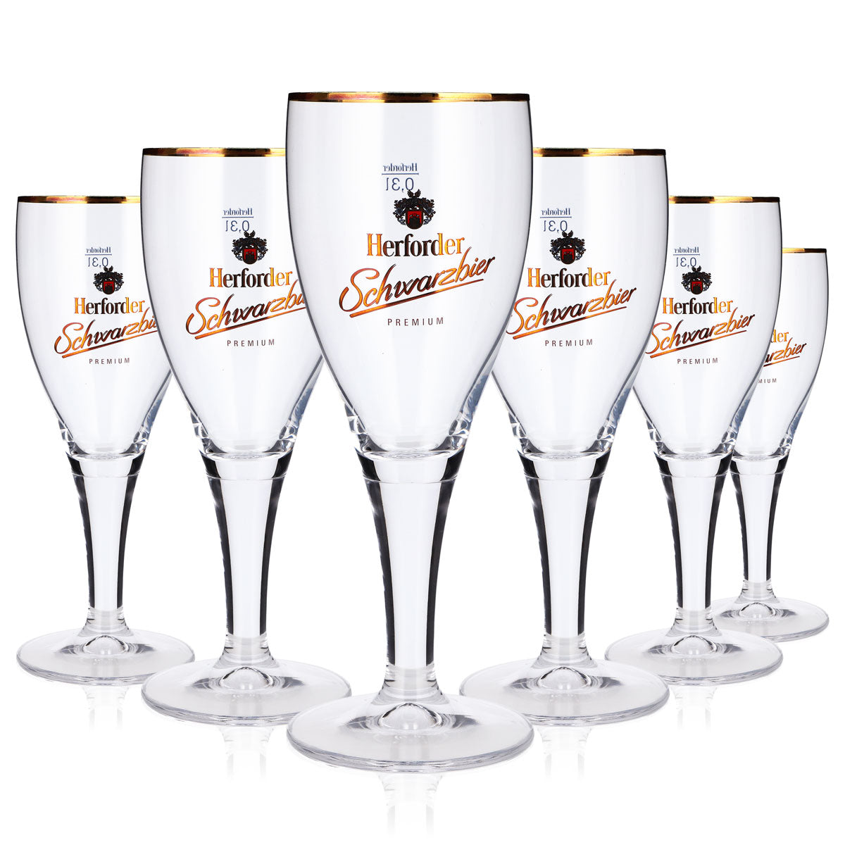 6x Herforder Brauerei Bier Glas 0,3l Kelch Goldrand Schwarubier Pokal