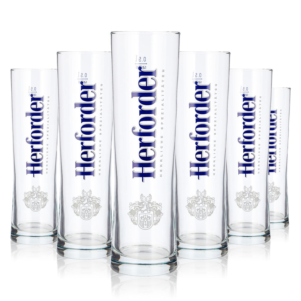 6x Herforder Brauerei Bier Glas 0,5l Stange blaues Logo Rastal Kölsch (6er Set)