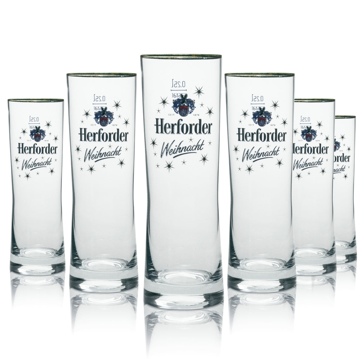 6x Herforder Glas 0,25l "Weihnacht" Becher Pokal Goldrand Bier Gläser Gastro Bar