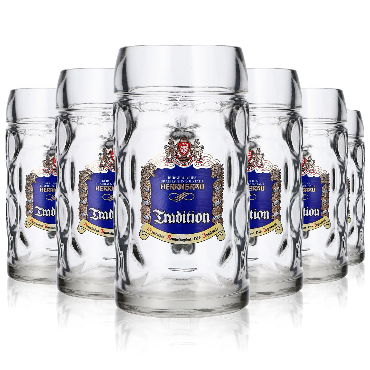 6x Herrnbräu Bierglas Krug Bierseidel Krüge 0,5l "Tradition" Blau Stölzle – Ansicht 7