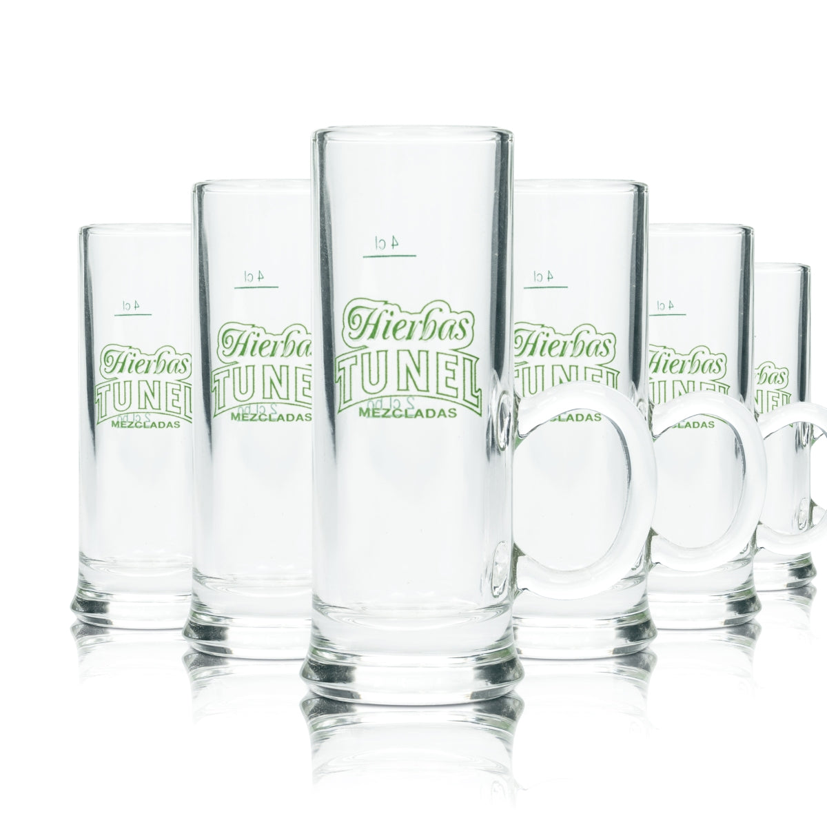 6x Hierbas Tunel Likör Glas 4cl Shot Kurze Stamper Krug Henkel Gläser Mallorca