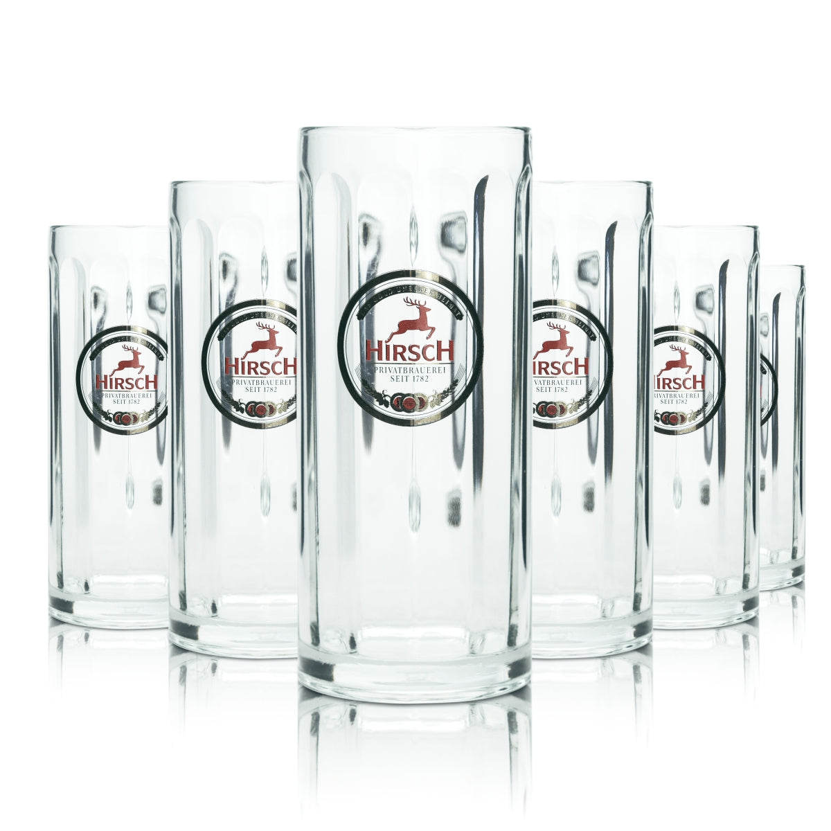 6x Hirsch Bräu Bier Krug 0,4l Glas Exklusiv Seidel Henkel Gläser Humpen Krüge