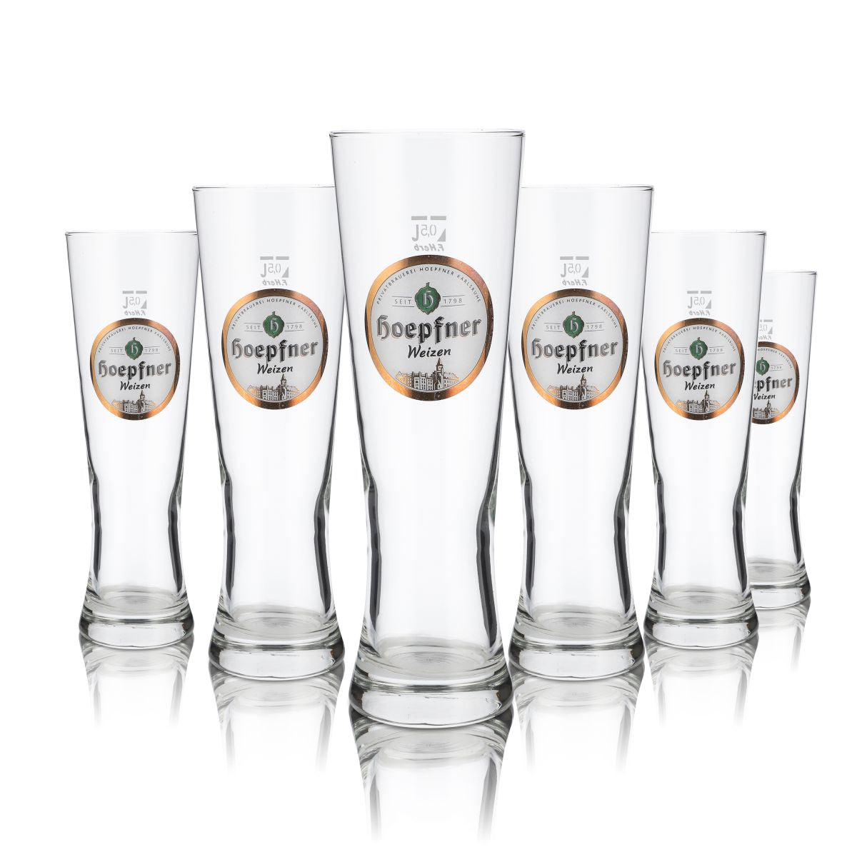 6x Hoepfner Glas 0,5l Weißbierglas Hefeweizen Gläser Set Kralsruhe Brauerei