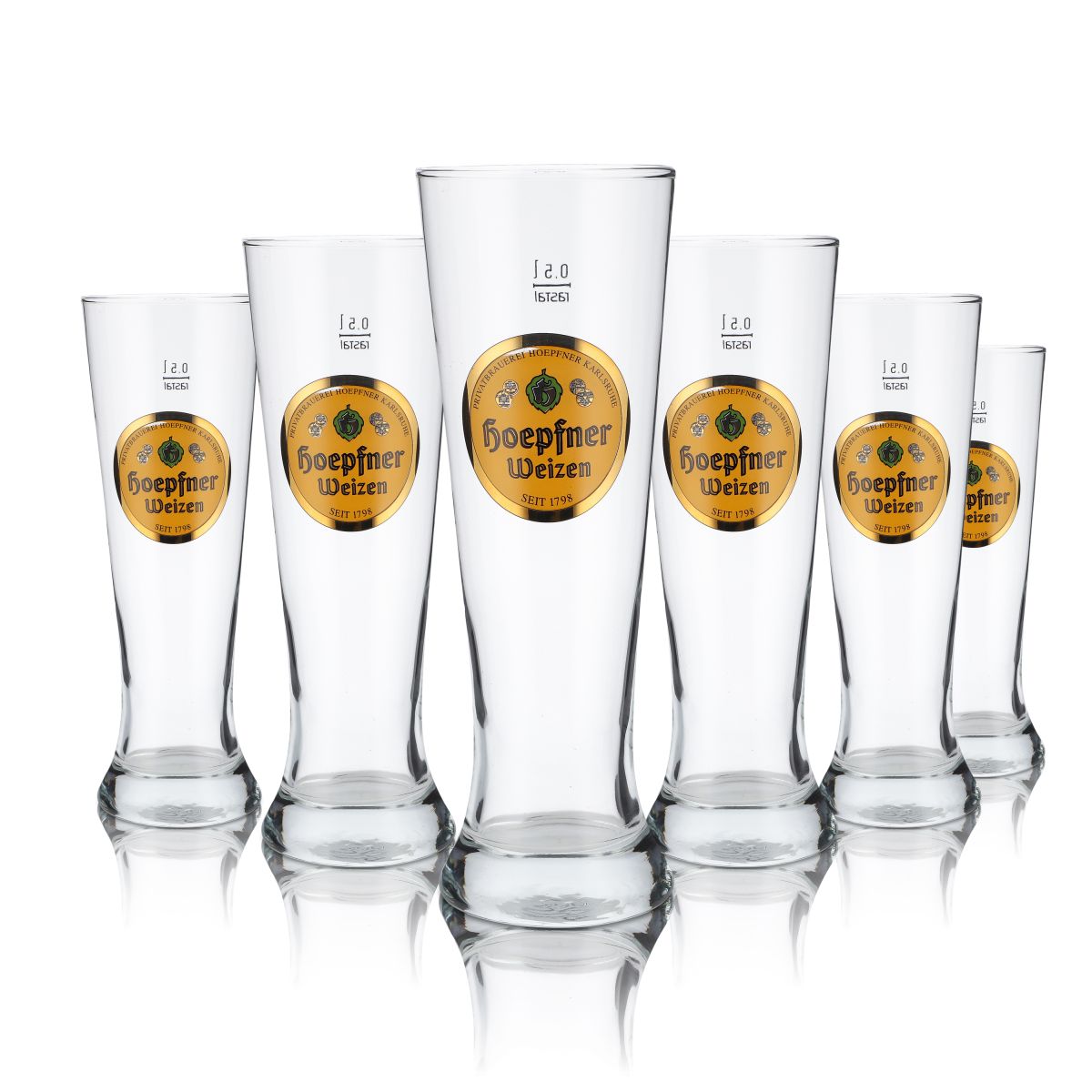 6x Hoepfner Glas 0,5l Weißbierglas Hefeweizen Gläser Set Brauerei Karlsruhe