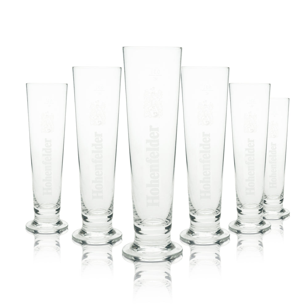 6x Hohenfelder Bier Glas Pokal weiße Schrift 0,3l