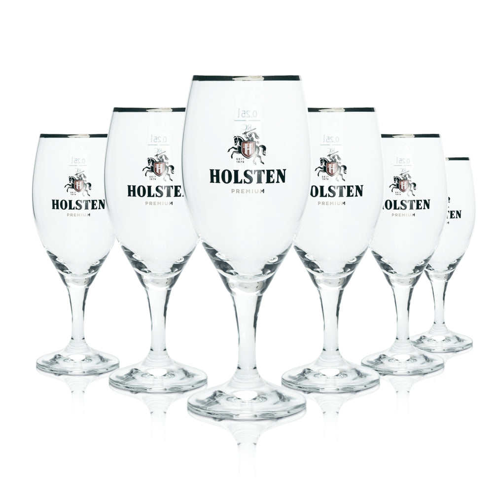 6x Holsten Bier Glas 0,25l Premium Pokal Gläser Platinrand Tulpe Gastro Geeicht