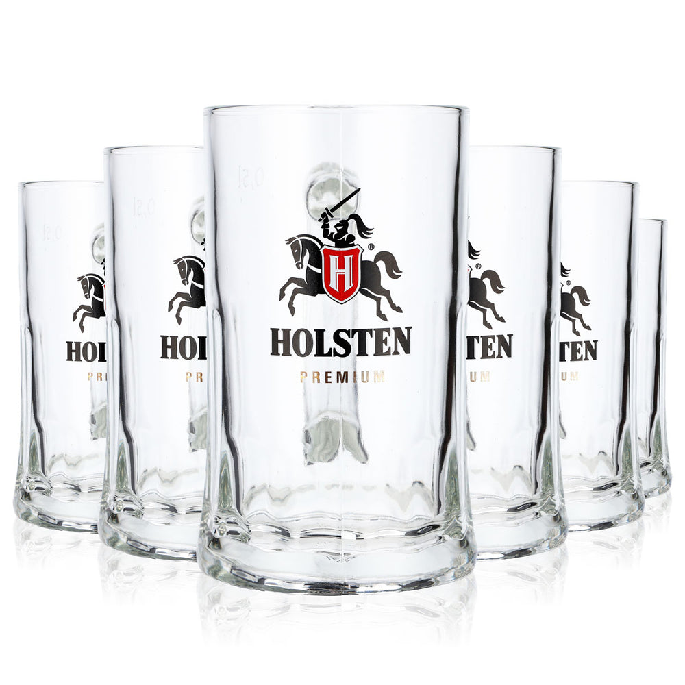 6x Holsten Bier Glas 0,5l Krug großes Logo Premium in Gold Sahm (6er Set)
