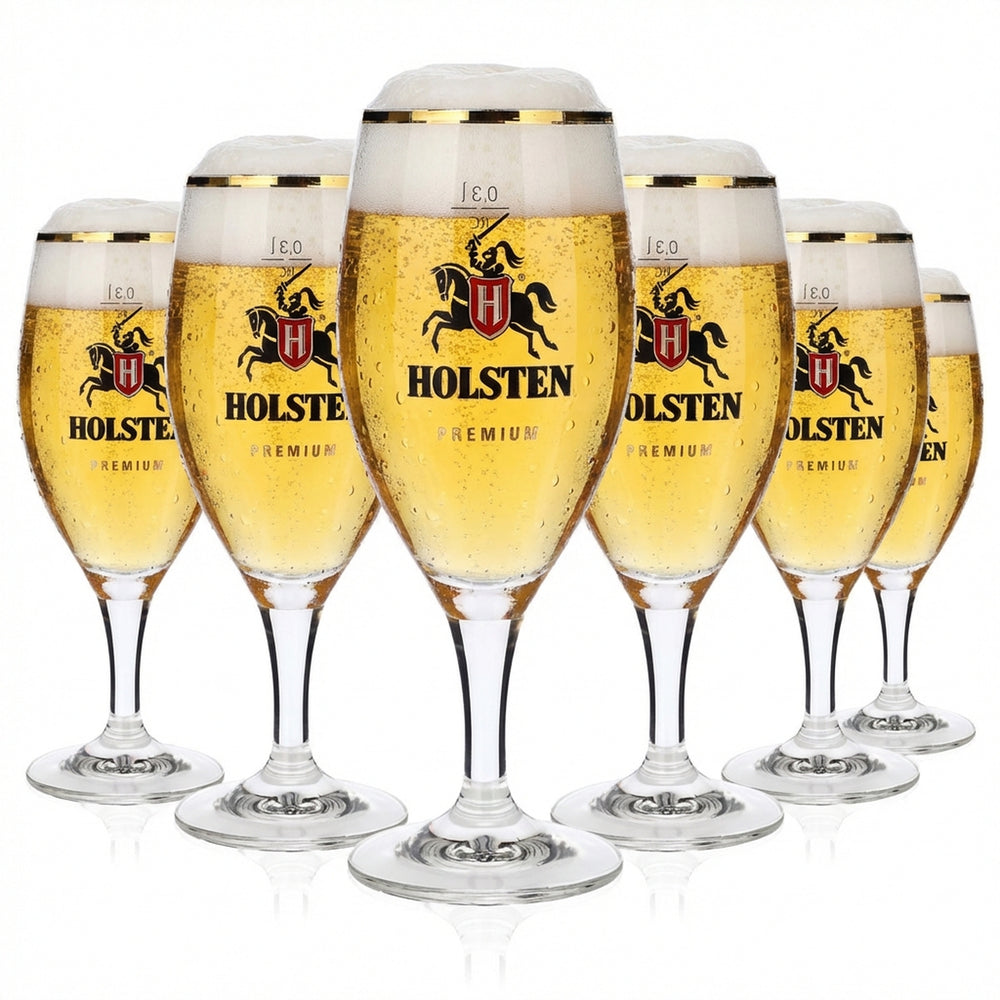 6x Holsten Bier Glas Biergläser 0,3l Pokal Premium Goldrand Ritzenhoff
