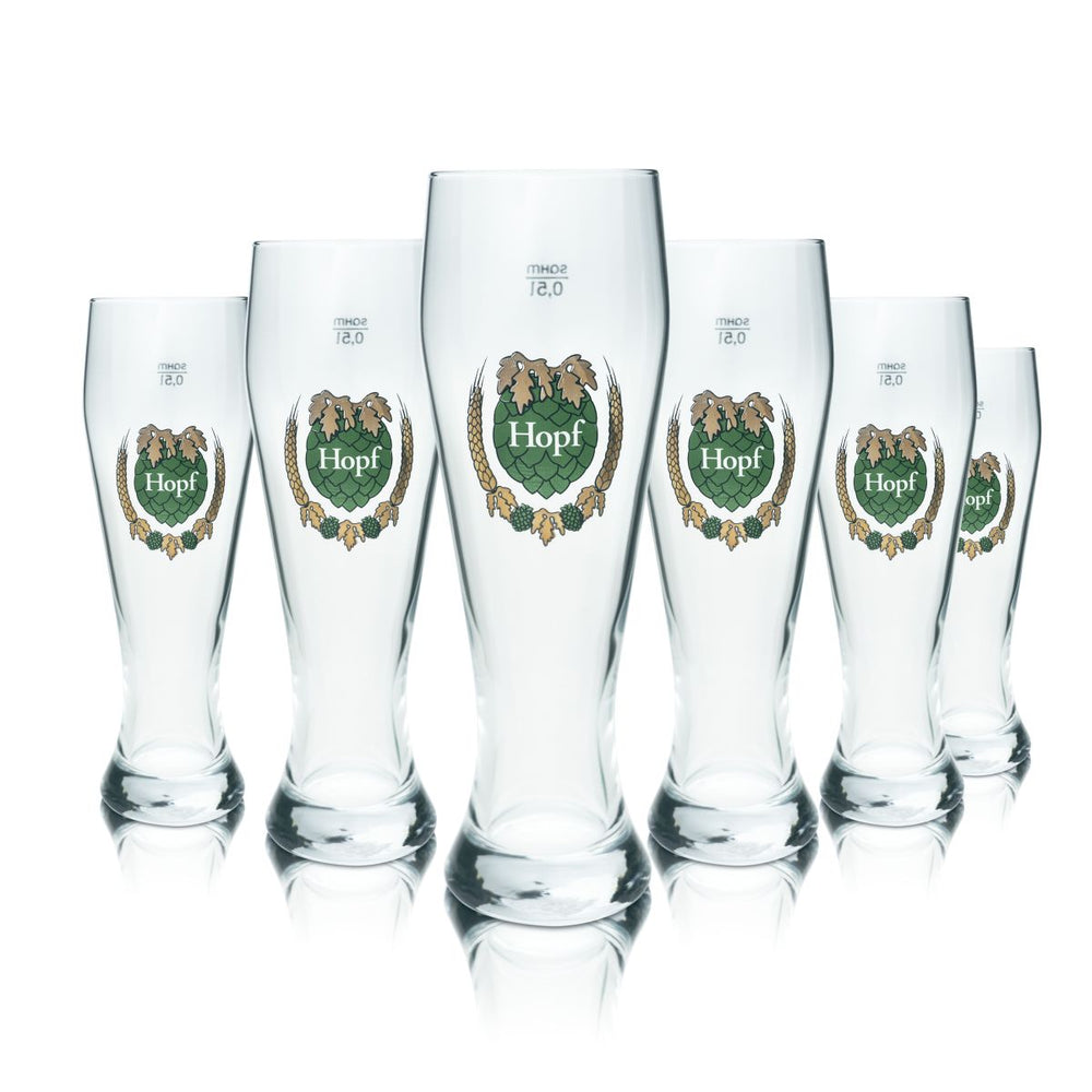 6x Hopf Glas 0,5l Weißbierglas Hefeweizengläser Brauerei Bayern Gläser Set