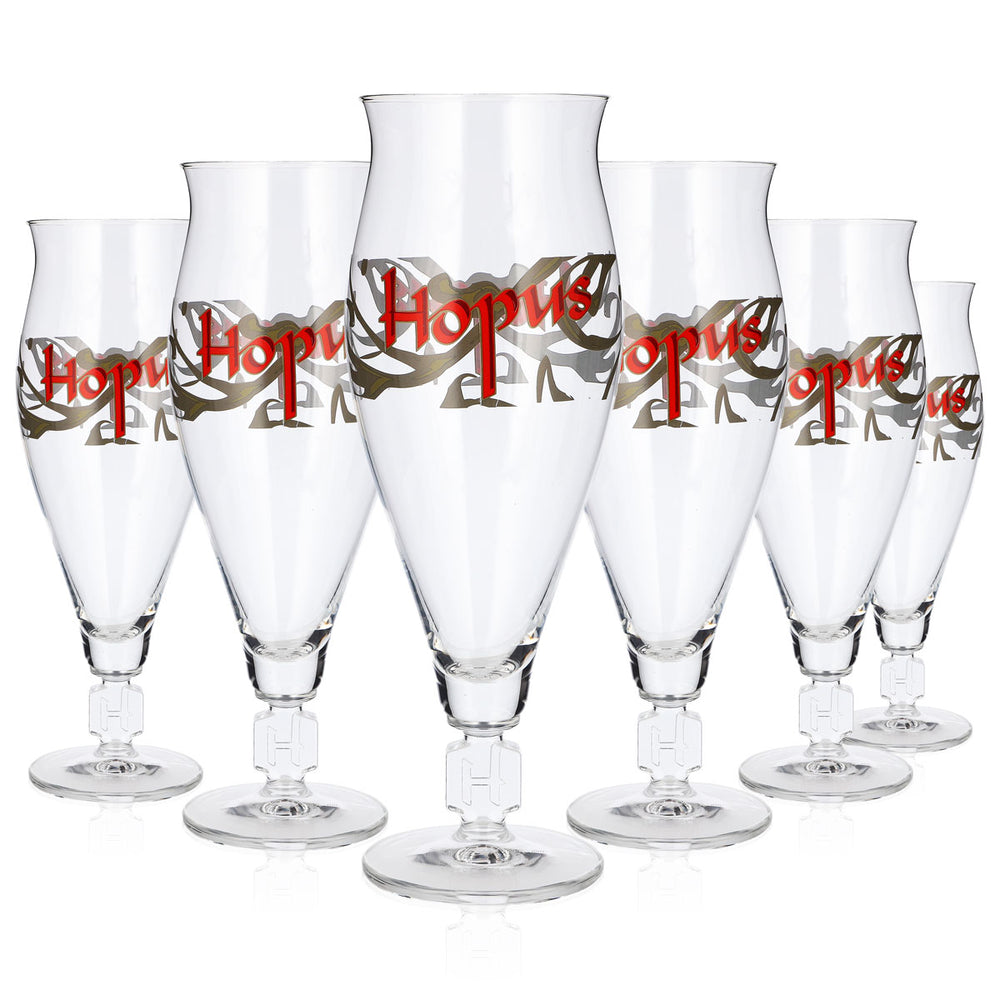 6x Hopus Bier Glas 0,66l Pokal Tulpe Eckiger Fuß Kontur Bierglas (6er Set)