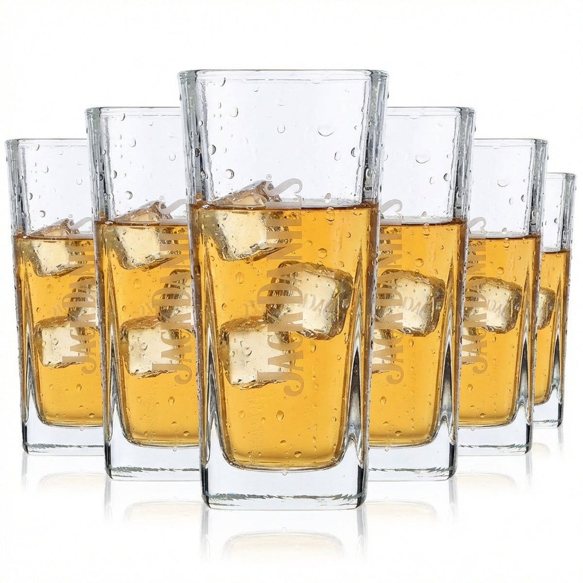 6x Jack Daniels Whisky Glas 0,33l Longdrinkglas satiniertes Logo eckig edel