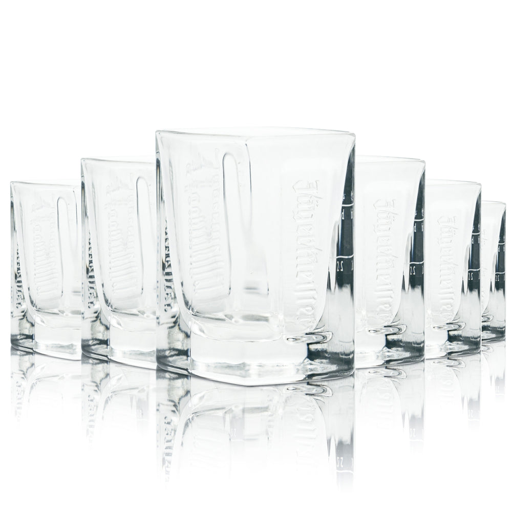 6x Jägermeister Manifest Glas 2cl 4cl Shot Gläser Relief Schnaps Kurze Stamper