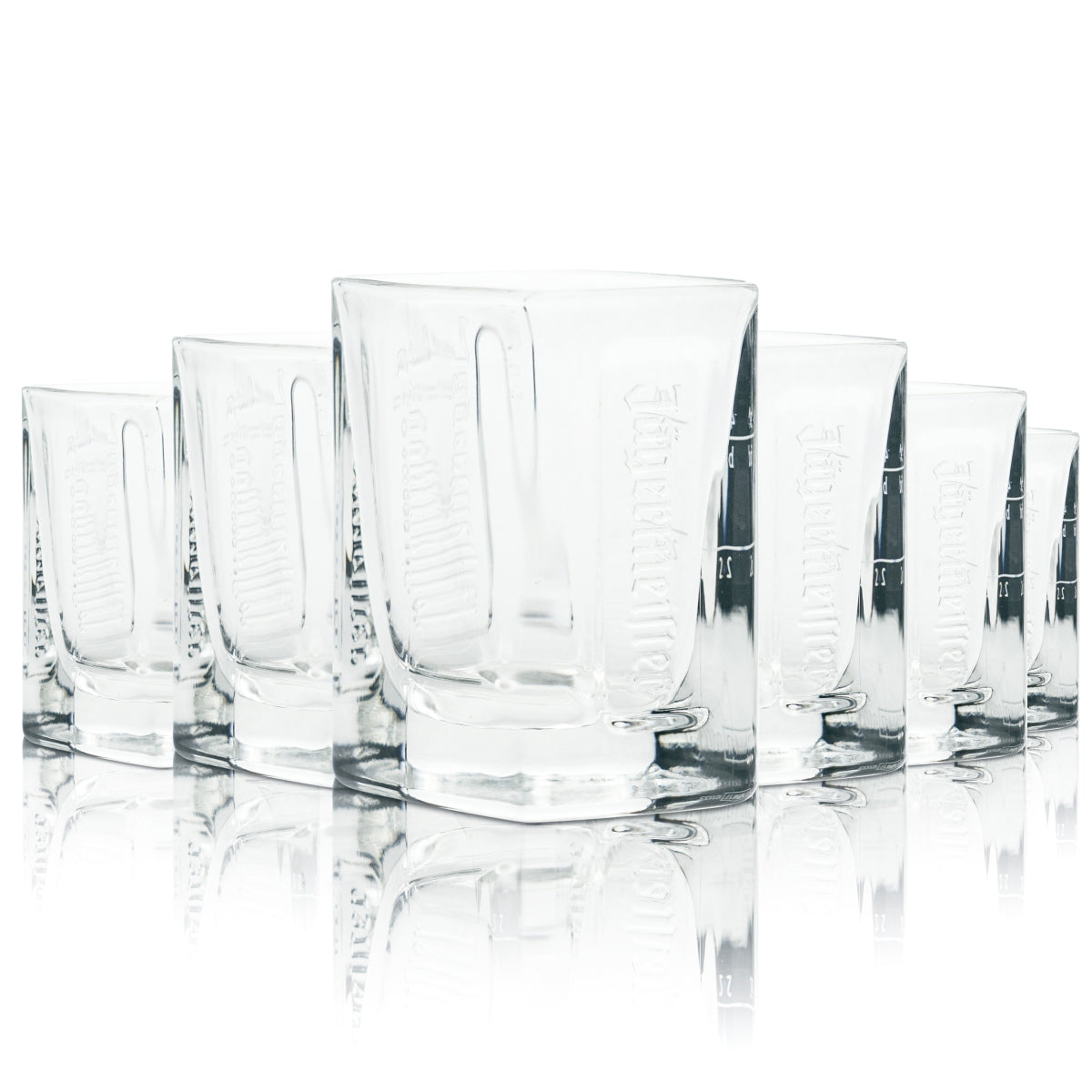 6x Jägermeister Manifest Glas 2cl 4cl Shot Gläser Relief Schnaps Kurze Stamper