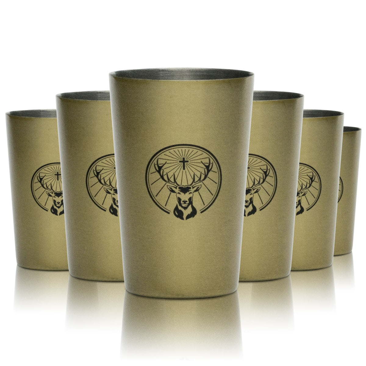6x Jägermeister Shotglas 4cl Kurze Stamper Becher Gold Selten Gläser Gastro Likör