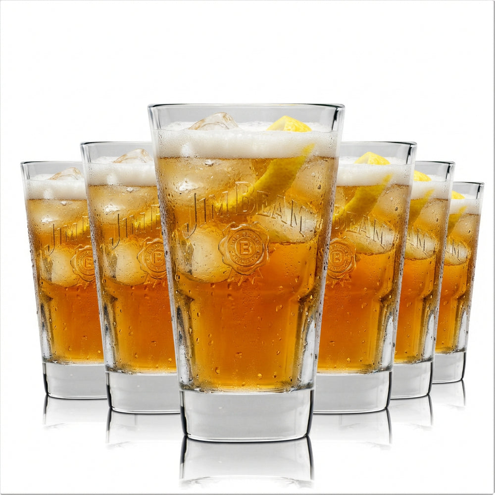 6x Jim Beam Glas 340 ml Stapelbar Longdrink Whiskey Kontur Gläser Geeicht Gastro