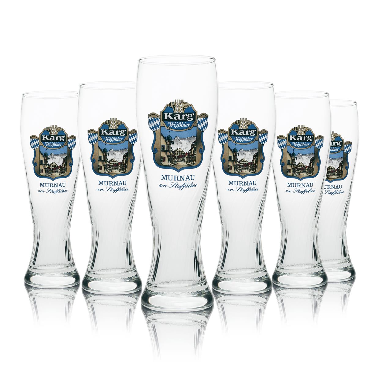 6x Karg Bier Glas 0,5l Weizen Murnau