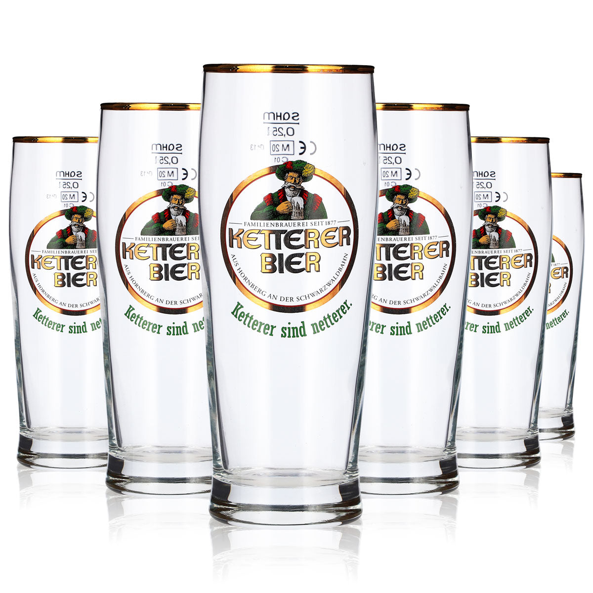 6x Ketterer Bier Bier Glas 0,25l Becher Goldrand Sahm Trumpf Bierglas