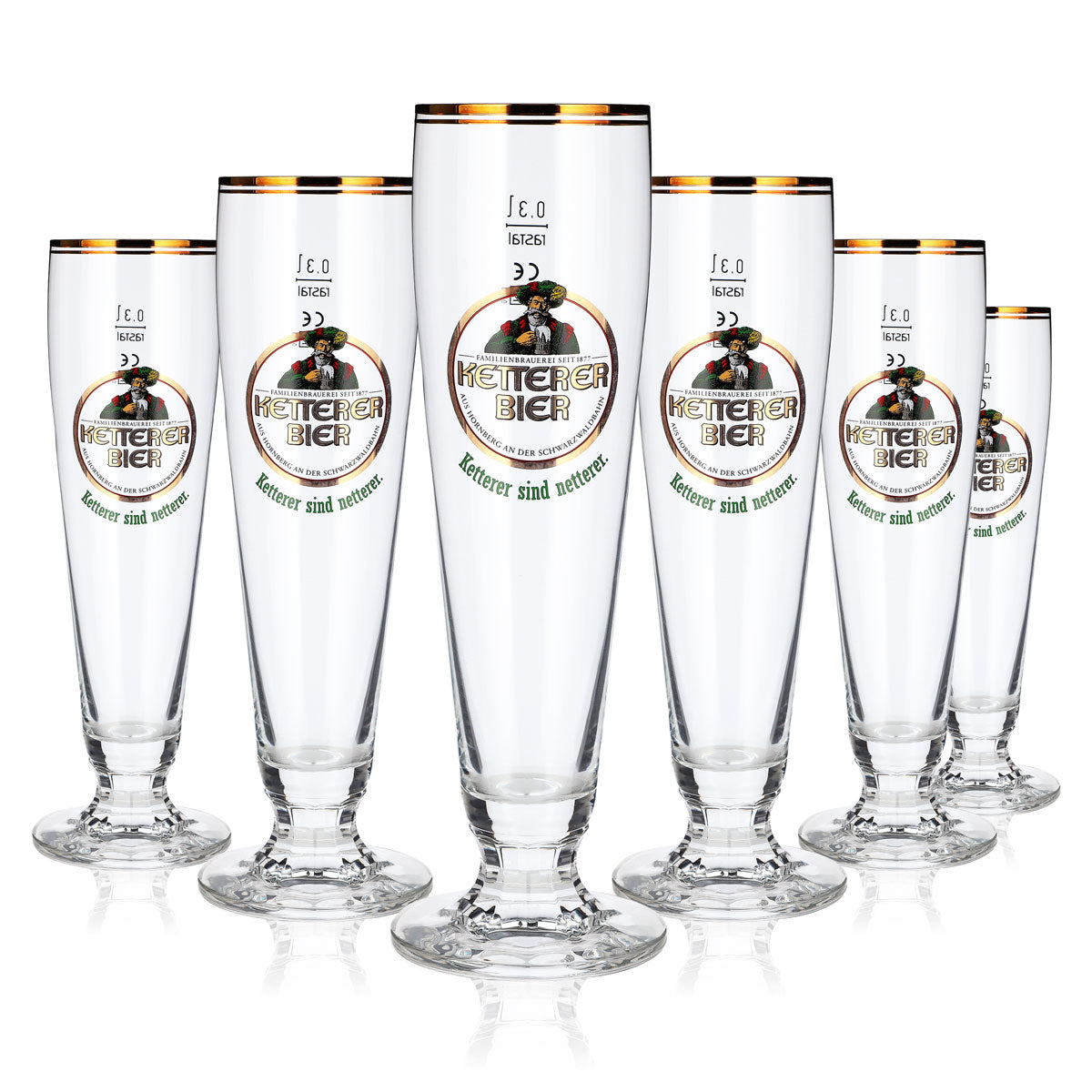 6x Ketterer Bier Bier Glas 0,3l Pokal Goldrand Rastal (6er Set)