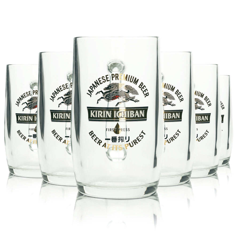 6x Kirin Ichiban Bier Glas 0,5l Krug japanisches Beer Seidel Gläser Henkel Sammler