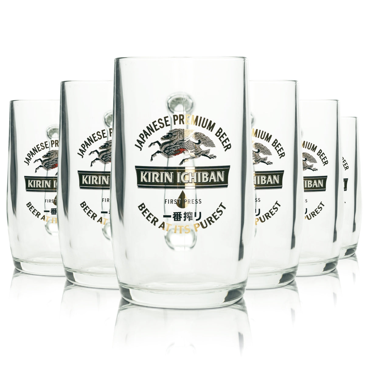 6x Kirin Ichiban Bier Glas 0,5l Krug japanisches Beer Seidel Gläser Henkel Sammler