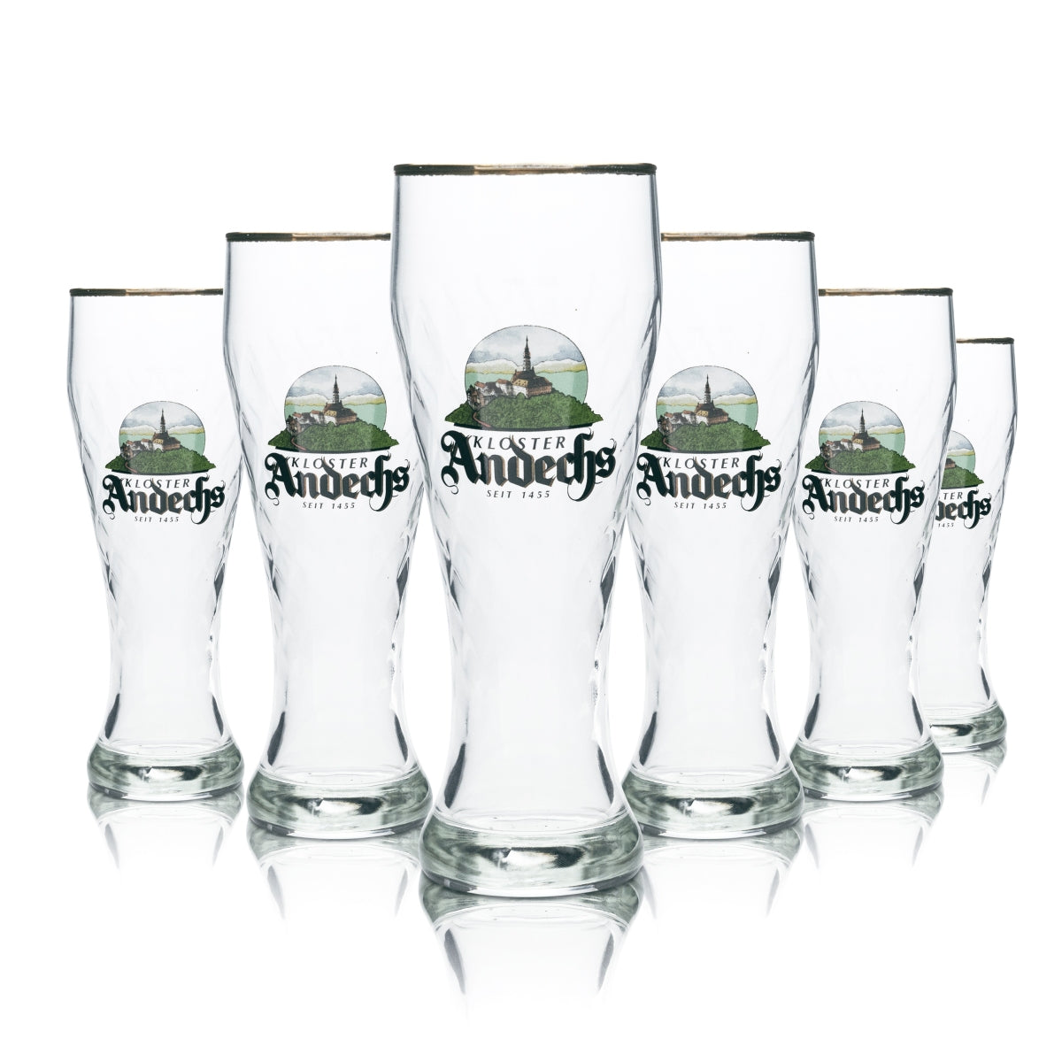 6x Kloster Andechs Bier Glas 0,3l Hefe Weizen Weißbier Goldrand Gläser Gastro