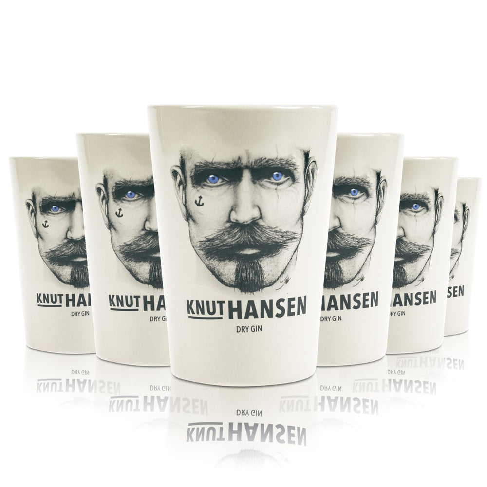 6x Knut Hansen Gin Keramik Becher Glas 0,37l Ton Tasse Gin Tonic Cocktail Gläser