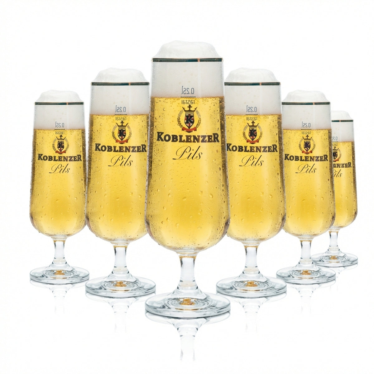 6x Koblenzer Bier Glas 0,25l Pokal Tulpe Becher Goldrand Gläser Pils Gastro Bar