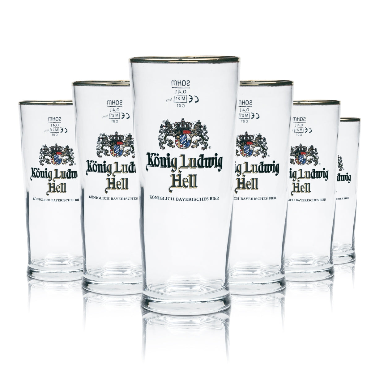 6x König Ludwig Bier Glas Hell 0,4l Willi Becher Goldrand Gläser Tumbler Stange