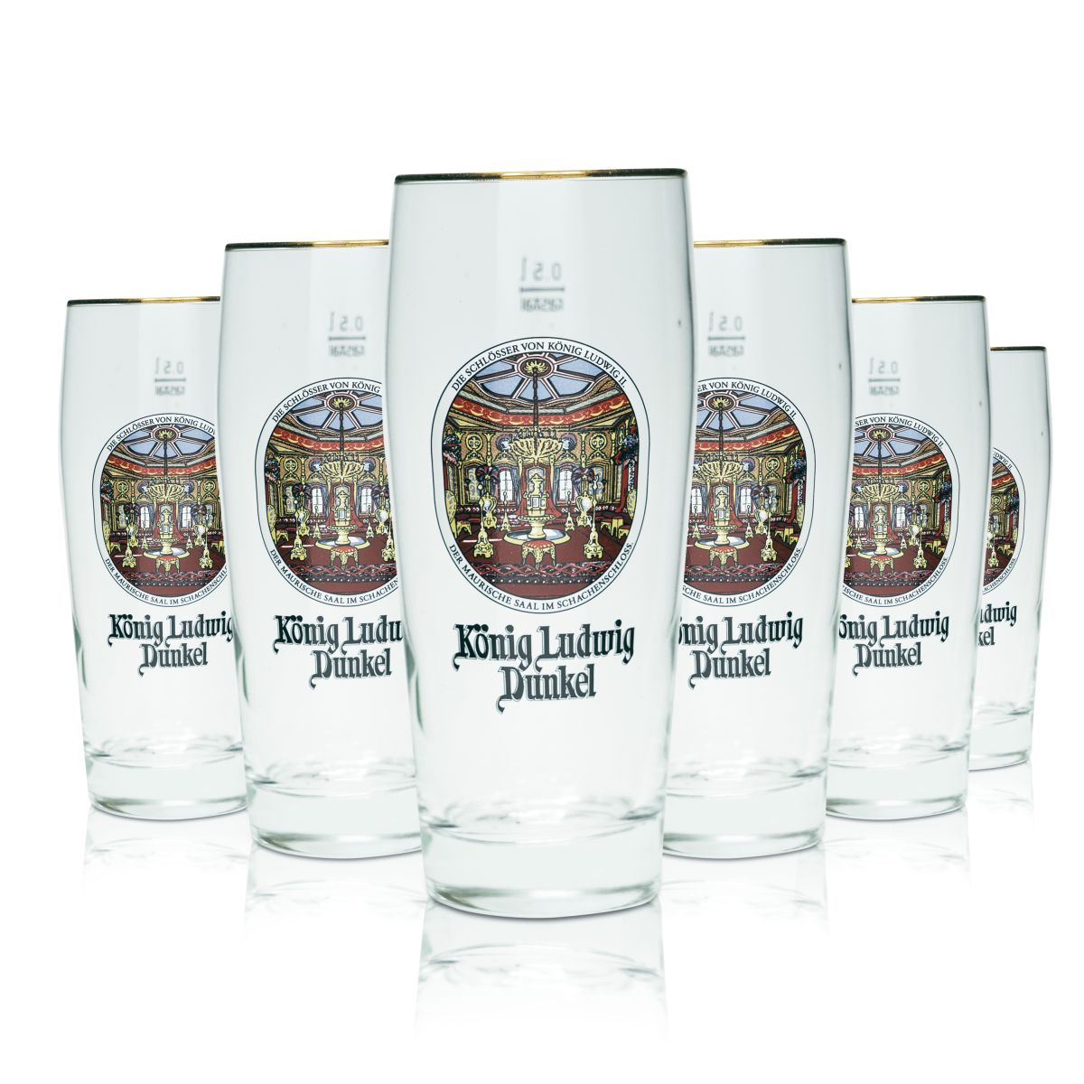 6x König Ludwig Bierglas 0,5l Willi Becher Gläser Dunkel Edition Goldrand Gastro