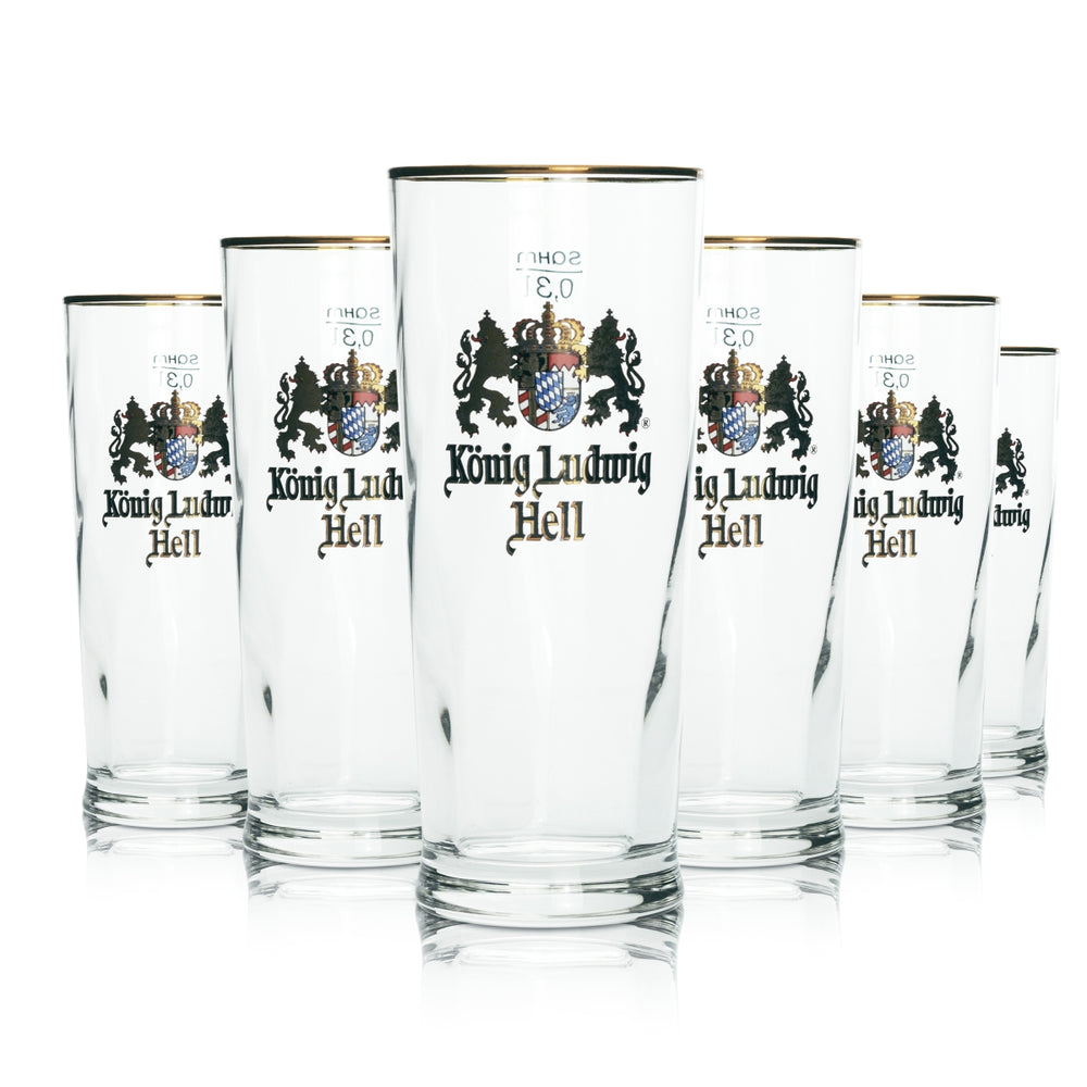 6x König Ludwig Glas Pokal Tulpe Goldrand Bier Gläser Gastro Geeicht Helles Bar