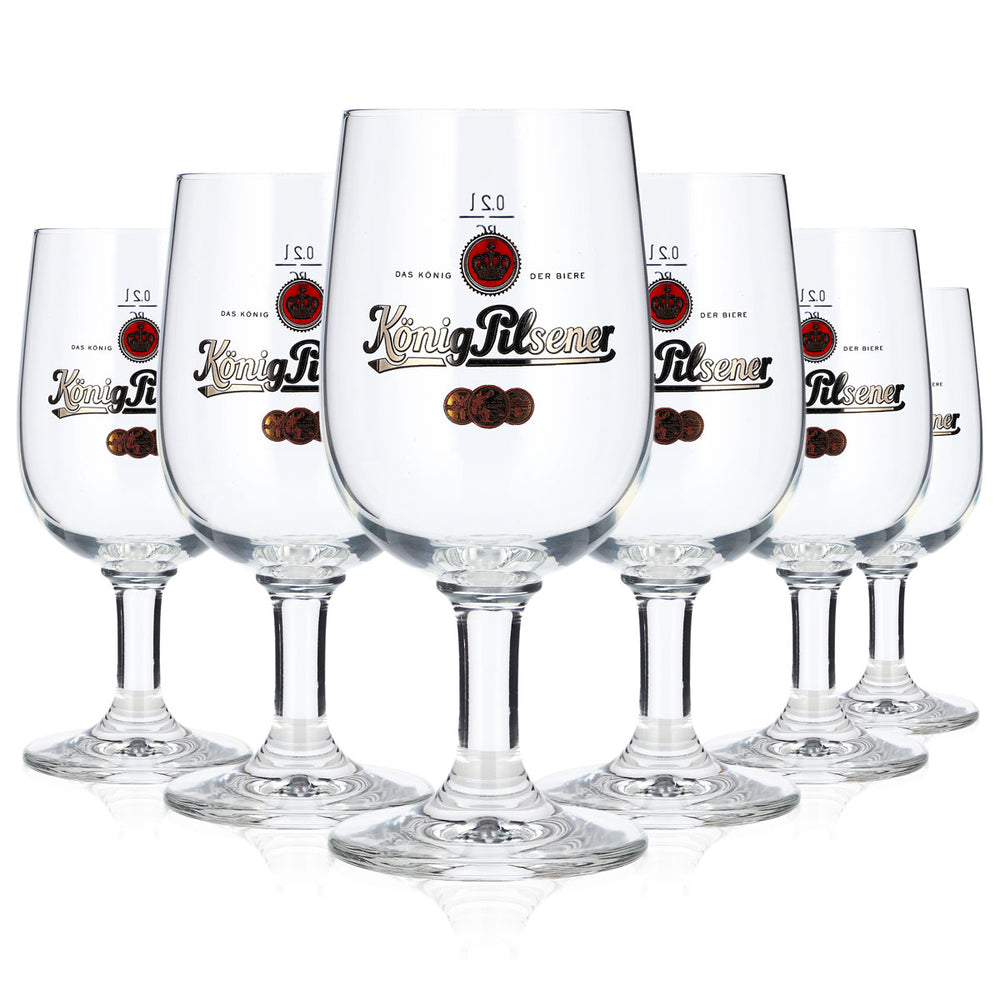 6x König Pilsener Bier Glas 0,2l Pokal goldenes Logo RC (6er Set)