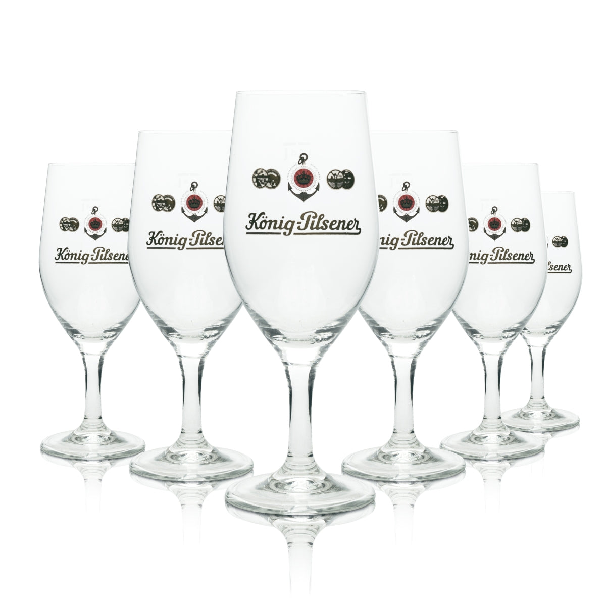 6x König Pilsener Bier Glas 0,4l Tulpe Brauerei Pokal Gläser Stiel Eichstrich