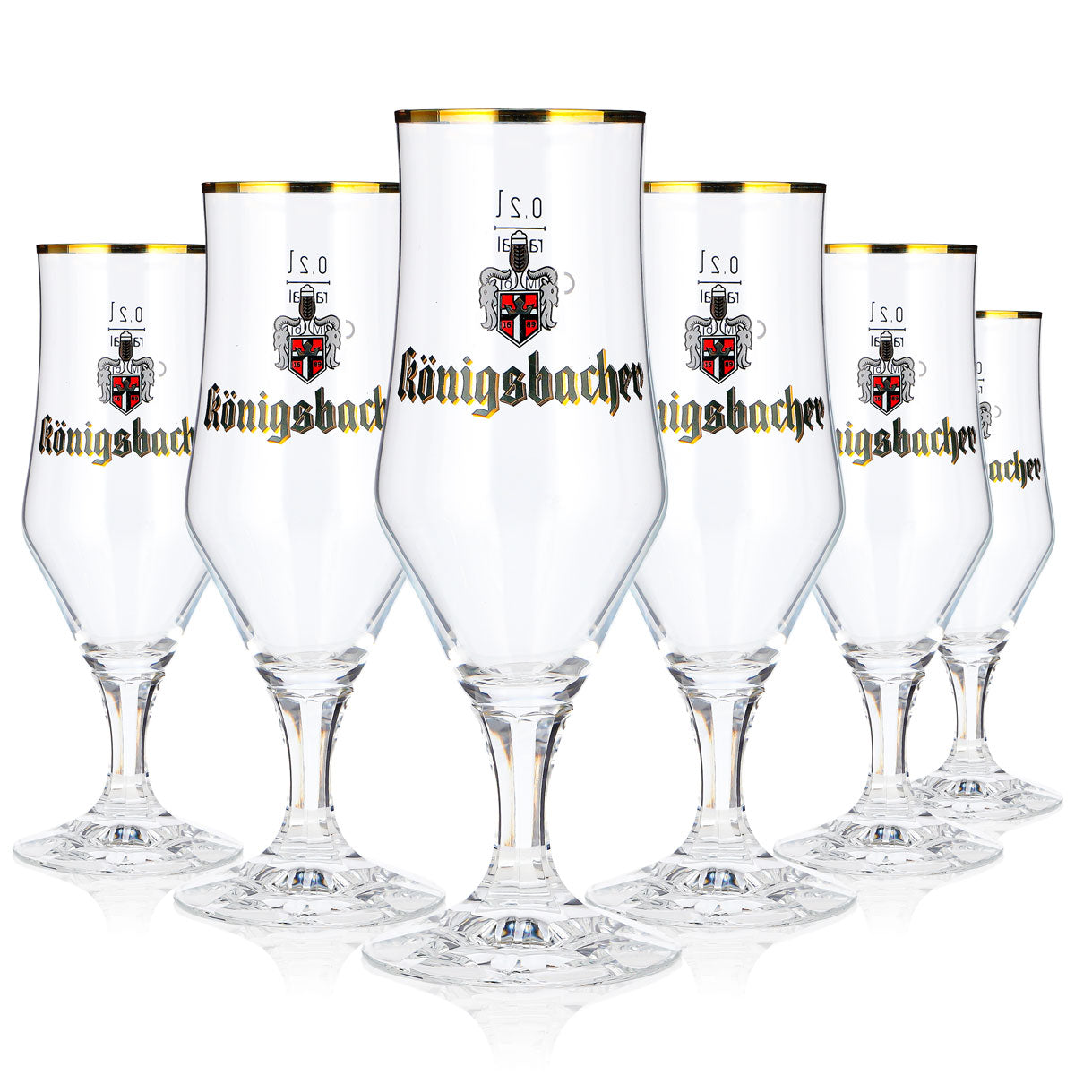 6x Königsbacher Bier Glas 0,2l Kelch Goldrand Rastal Pokal (6er Set)