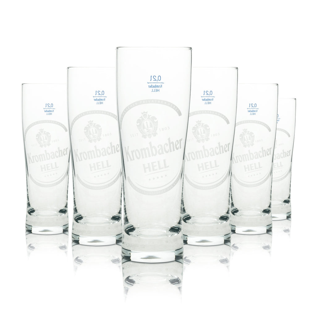 6x Krombacher Bier Glas 0,2l Becher Hell Sahm Willi Pils Gläser Brauerei Beer