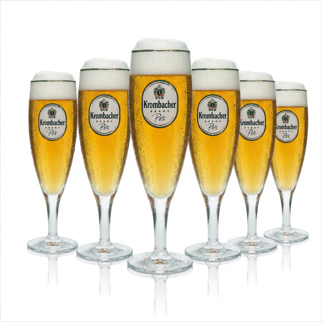 6x Krombacher Bierglas 0,2l Exklusiv Pokalgläser Biertulpen Pilstulpen Goldrand