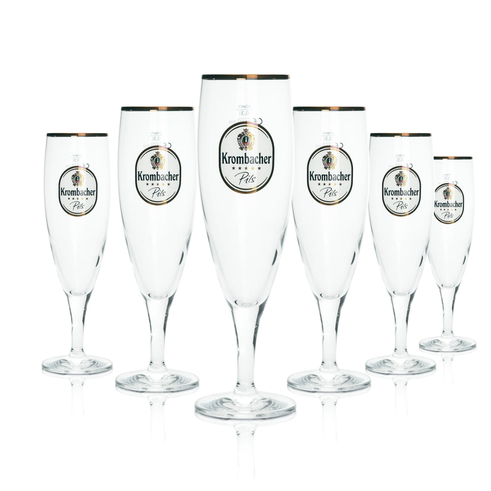 6x Krombacher Glas 0,3l Pokal Tulpe Pils Gläser Goldrand Gastro Bier Brauerei