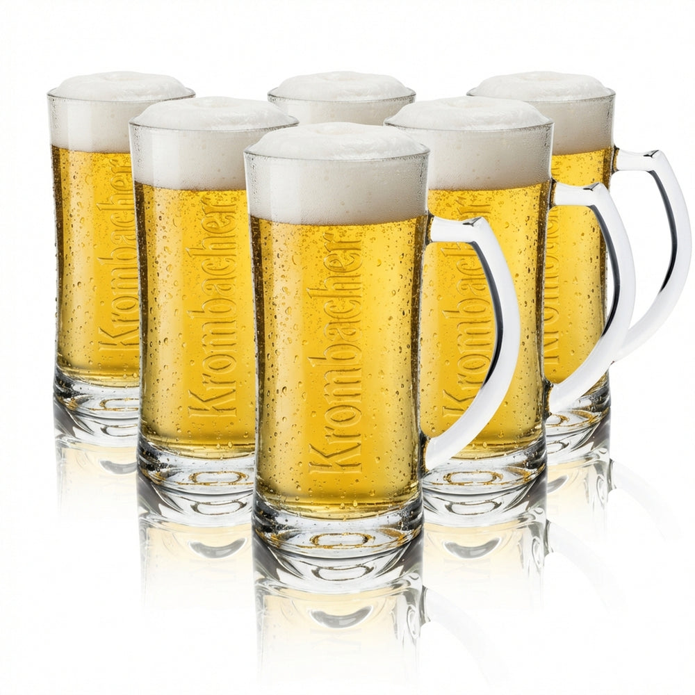 6x Krombacher Glas 0,5l Bier Krug Humpen Seidel Relief Gläser Pils Gastro Eiche
