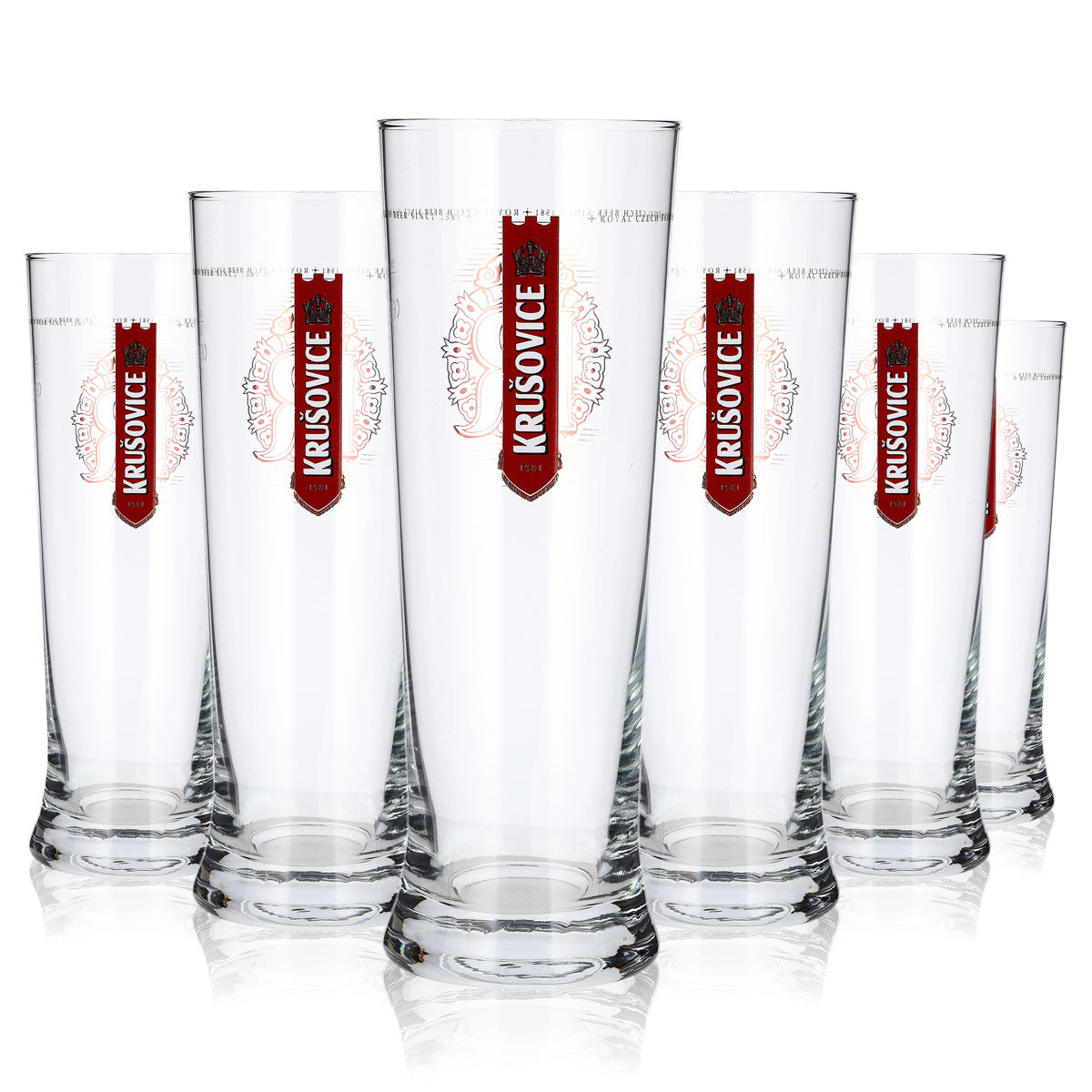 6x Krusovice Bier Glas 0,4l Pokal Becher zwei rote Logos Sahm