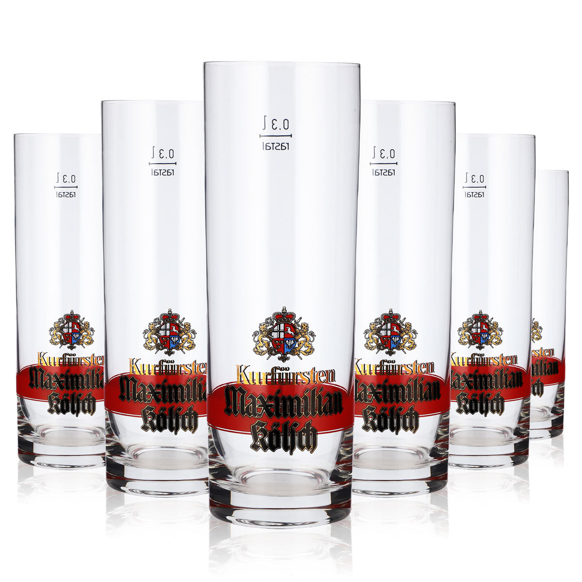 6x Kurfürsten Kölsch Bier Glas 0,3l Maximilian roter Ring (6er Set)