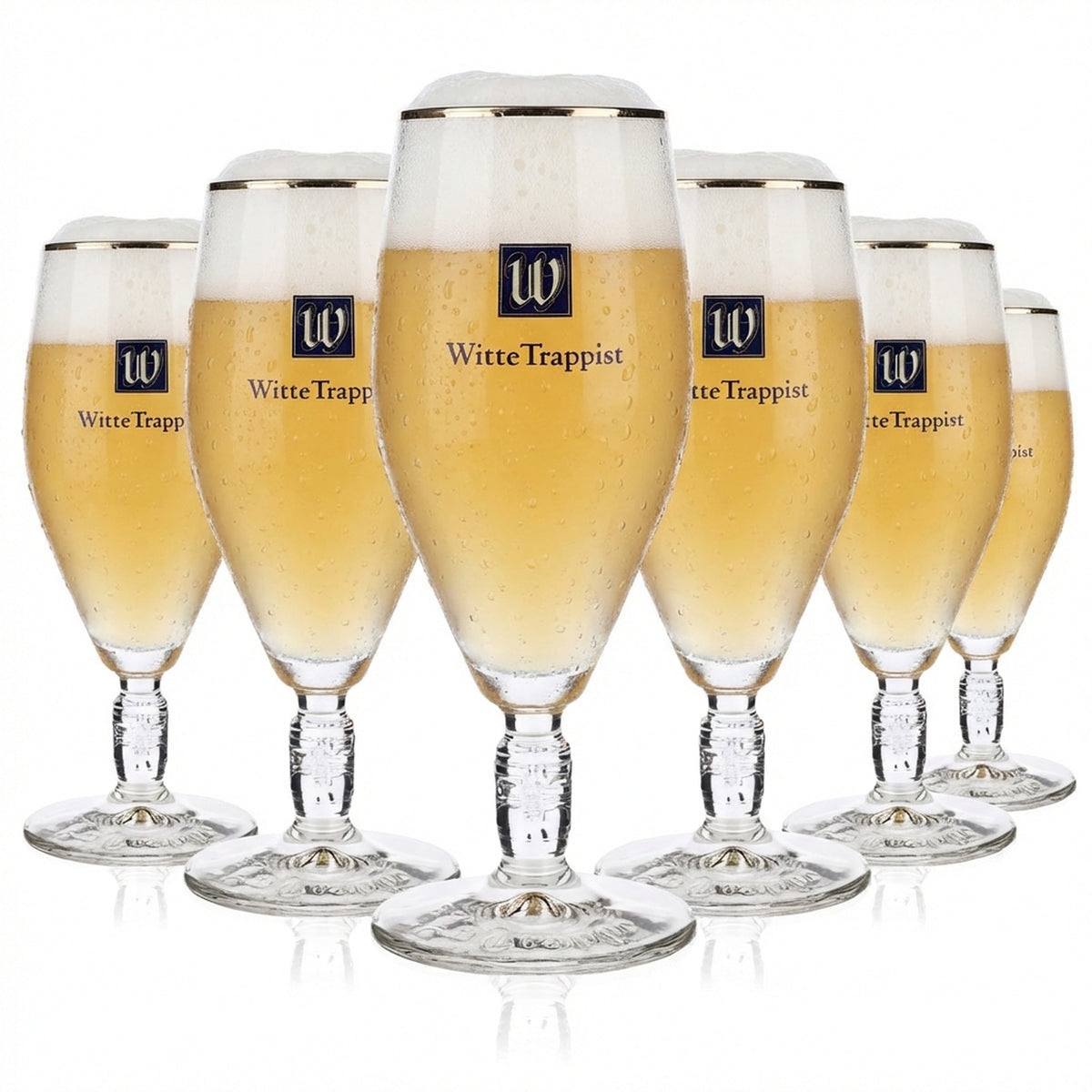 6x La Trappe Bier Glas 0,3l Biergläser Relief im Stiel Pokal Goldrand