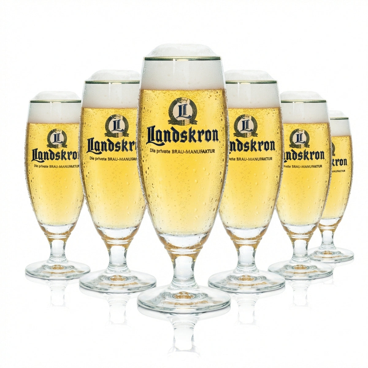 6x Landskron Bier Glas Pokal 0,4l Goldrand Rastal Tulpe Stiel Gläser Brauerei