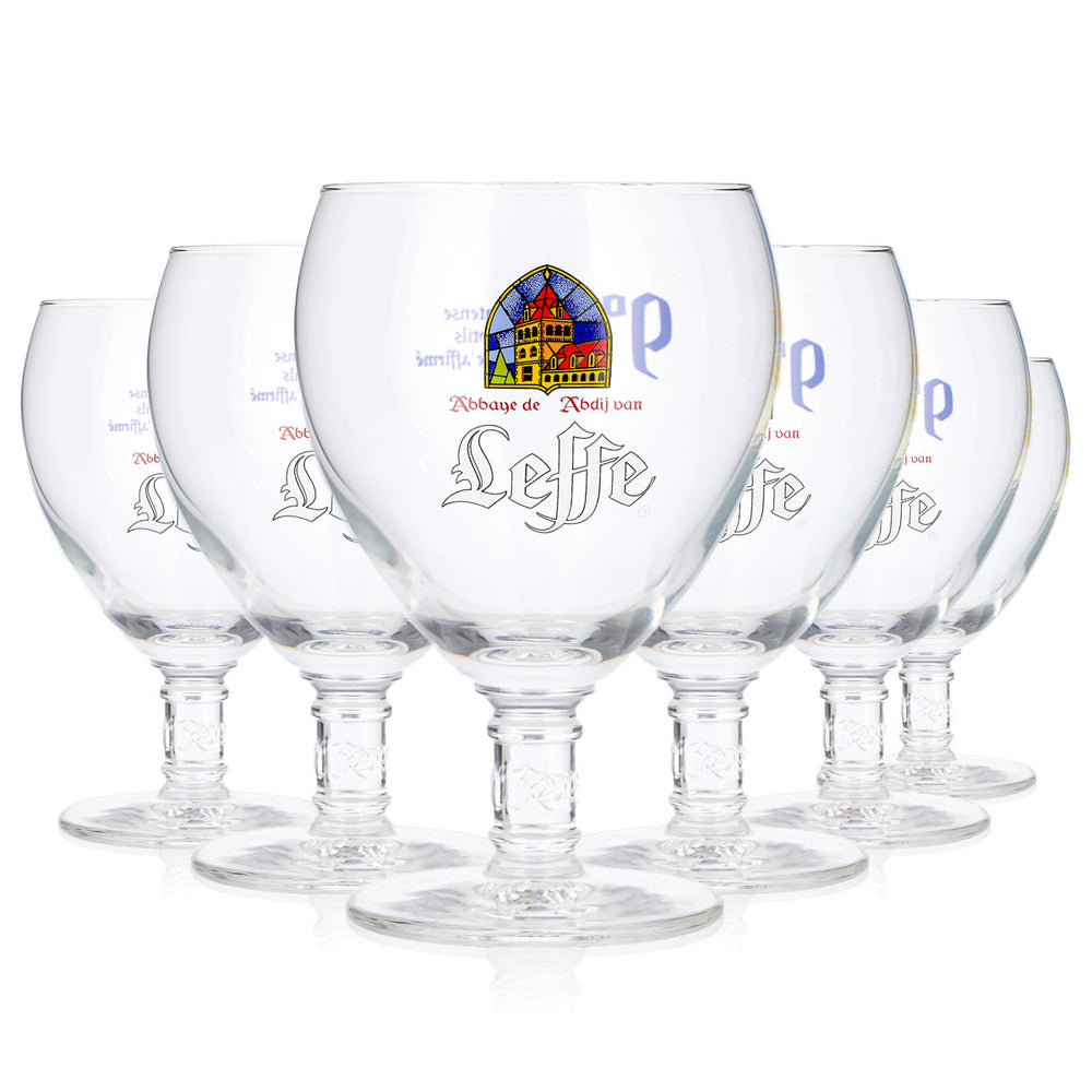 6x Leffe Bier Glas 0,33l Tulpe Rückseite Blaue Schrift Pokal Bierglas (6er Set)