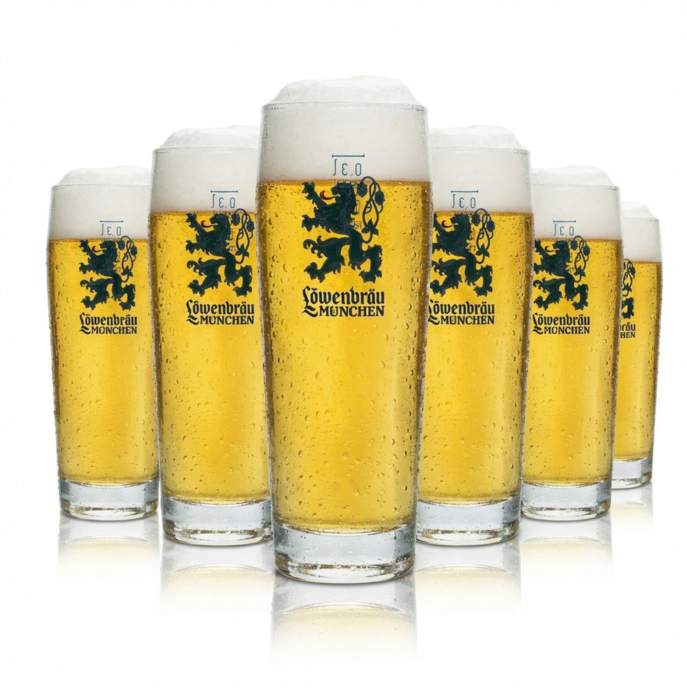 6x Löwenbräu Bier Glas 0,3l Becher Neues Logo! Gläser Willi Cup Beer Helles Bar