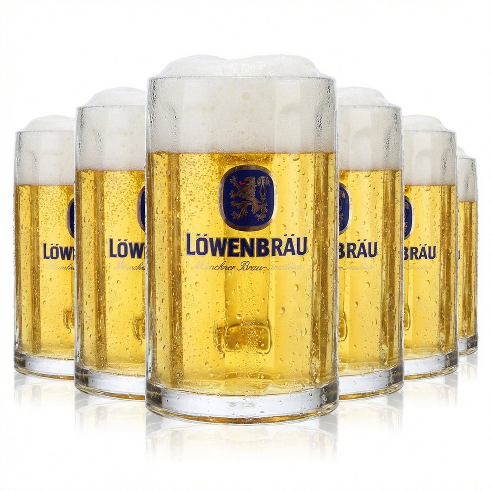 6x Löwenbräu Bierglas 0,3l Krug Seidel Bierhumpen Rastal Glückauf B-WARE