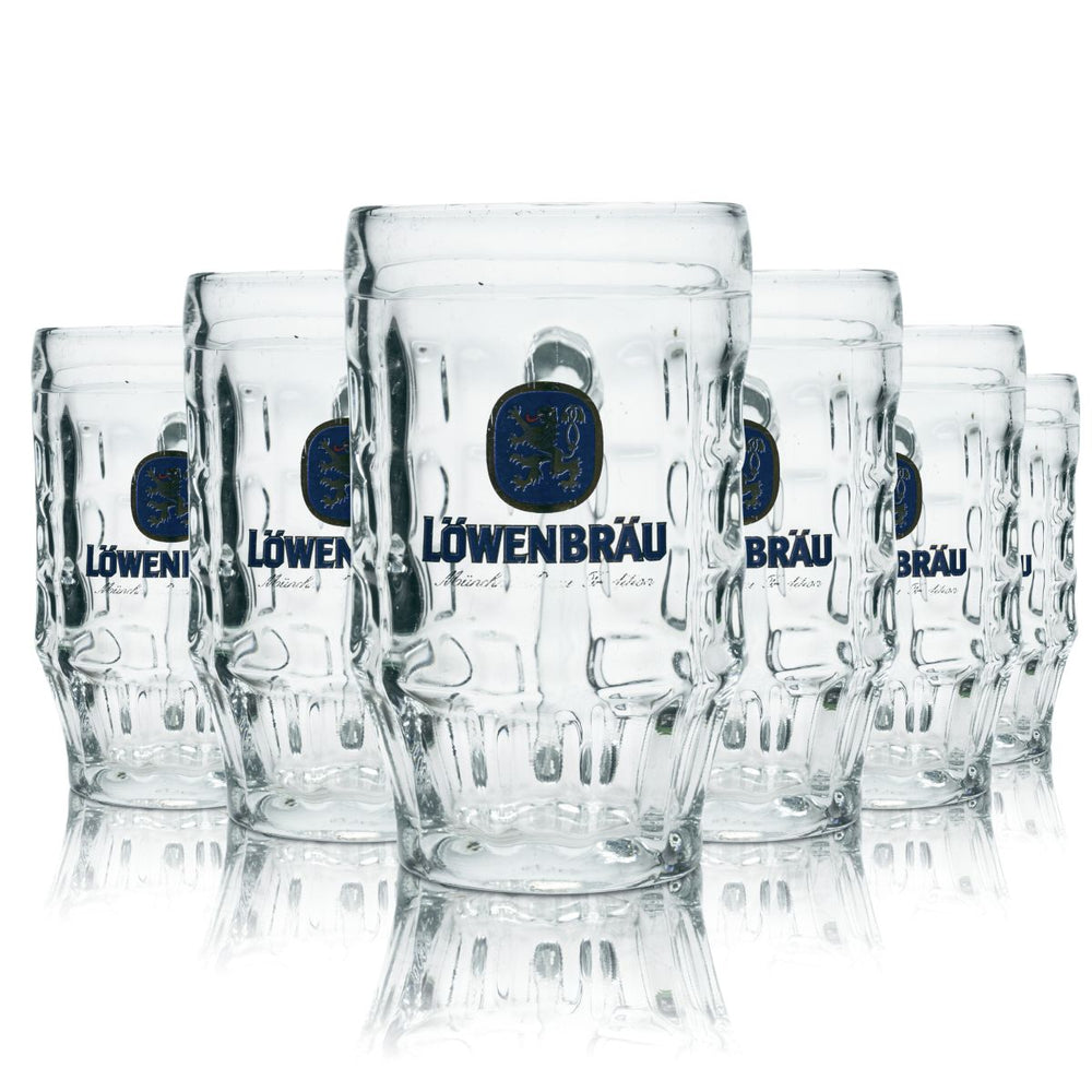 6x Löwenbräu Bierglas 0,5l Kontur Bierkrug Humpen Seidel Gläser Set Brauerei B-Ware