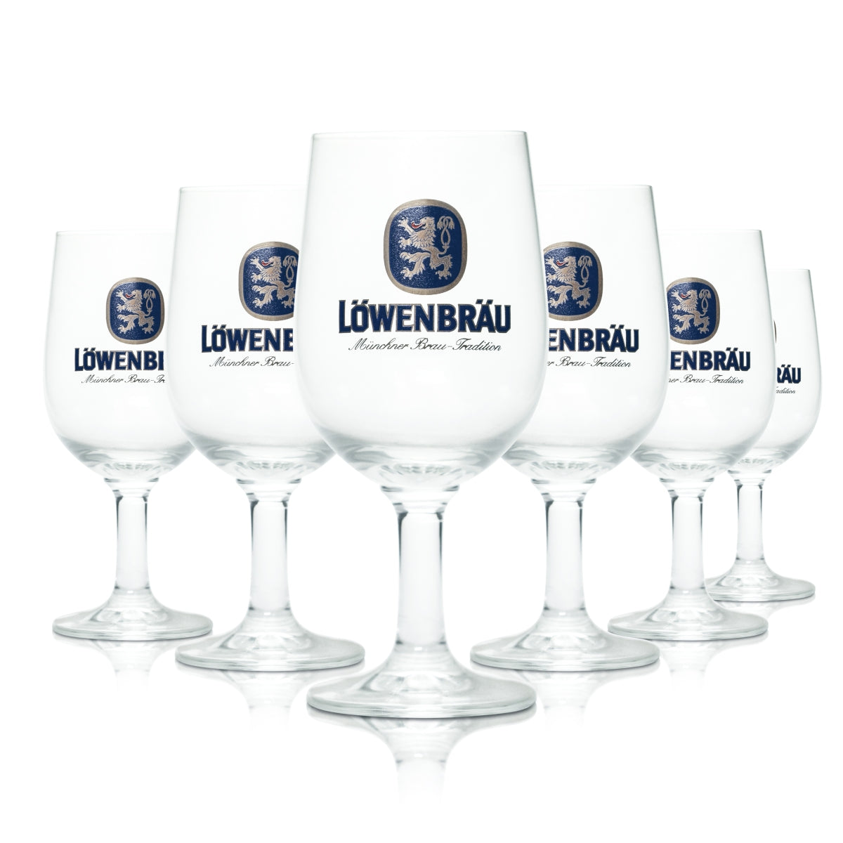 6x Löwenbräu Glas 0,3l Pokal Tulpe Bier Gläser Brauerei München Gastro Eiche