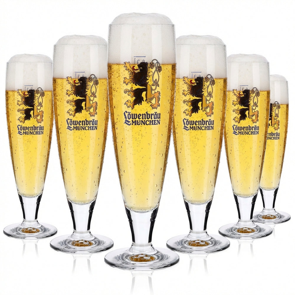 6x Löwenbräu Gläser Bier 0,3l Pokal goldener Löwe Rastal Pegasus
