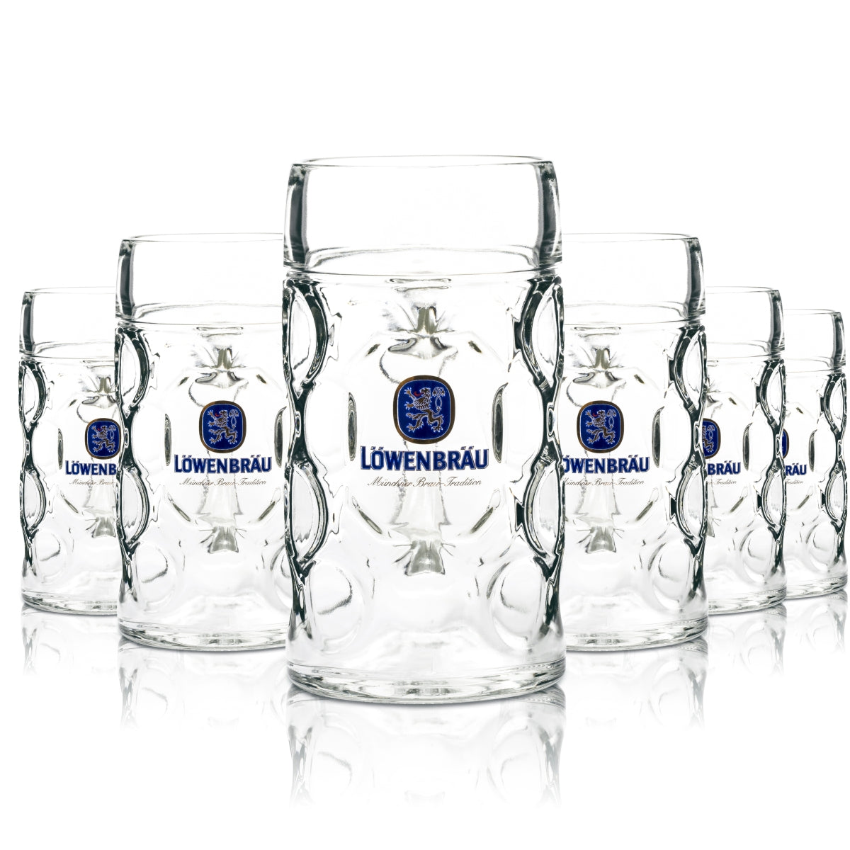 6x Löwenbräu Maßkrug Bierglas 1L Henkelkrug Humpen Seidel Gläser Brauerei Bayern