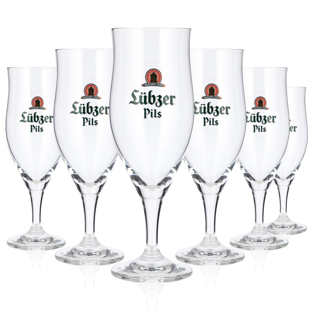 6x Lübzer Bier Glas 0,25l Tulpe grünes Logo Ritzenhoff Bierglas