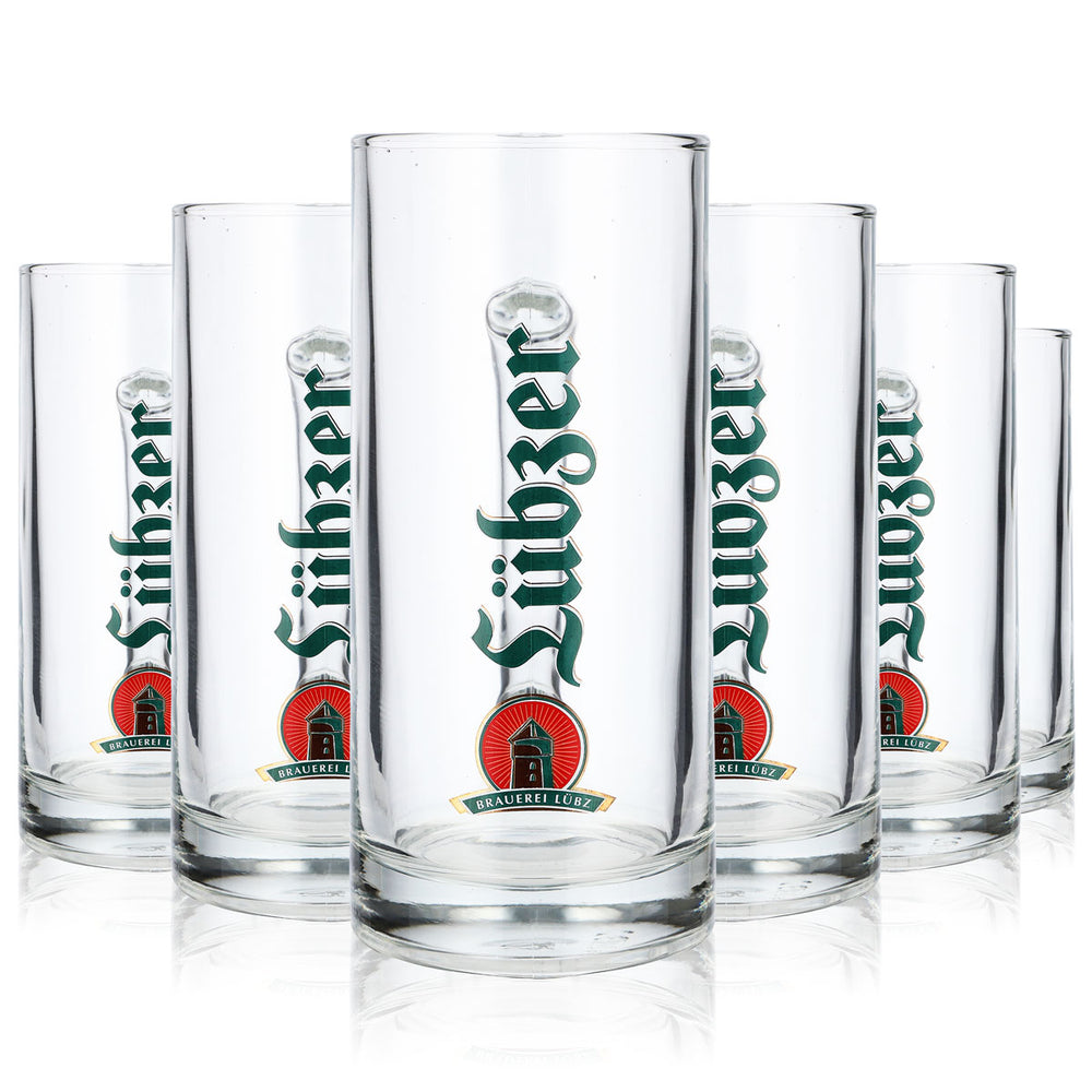 6x Lübzer Bier Glas Bier Krug Seidel Brauerei Lübz klar 0,5l Berna 500